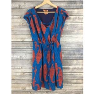 Tory Burch Blue Red Print 100% Silk Dress